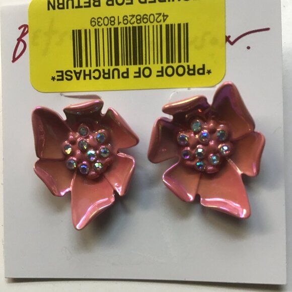 Betsey Johnson New Coral Pink Flower Earrings - Picture 1 of 3